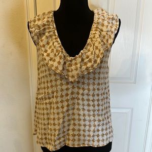 Zara basic size M white and tan sleeveless ruffle v neck top